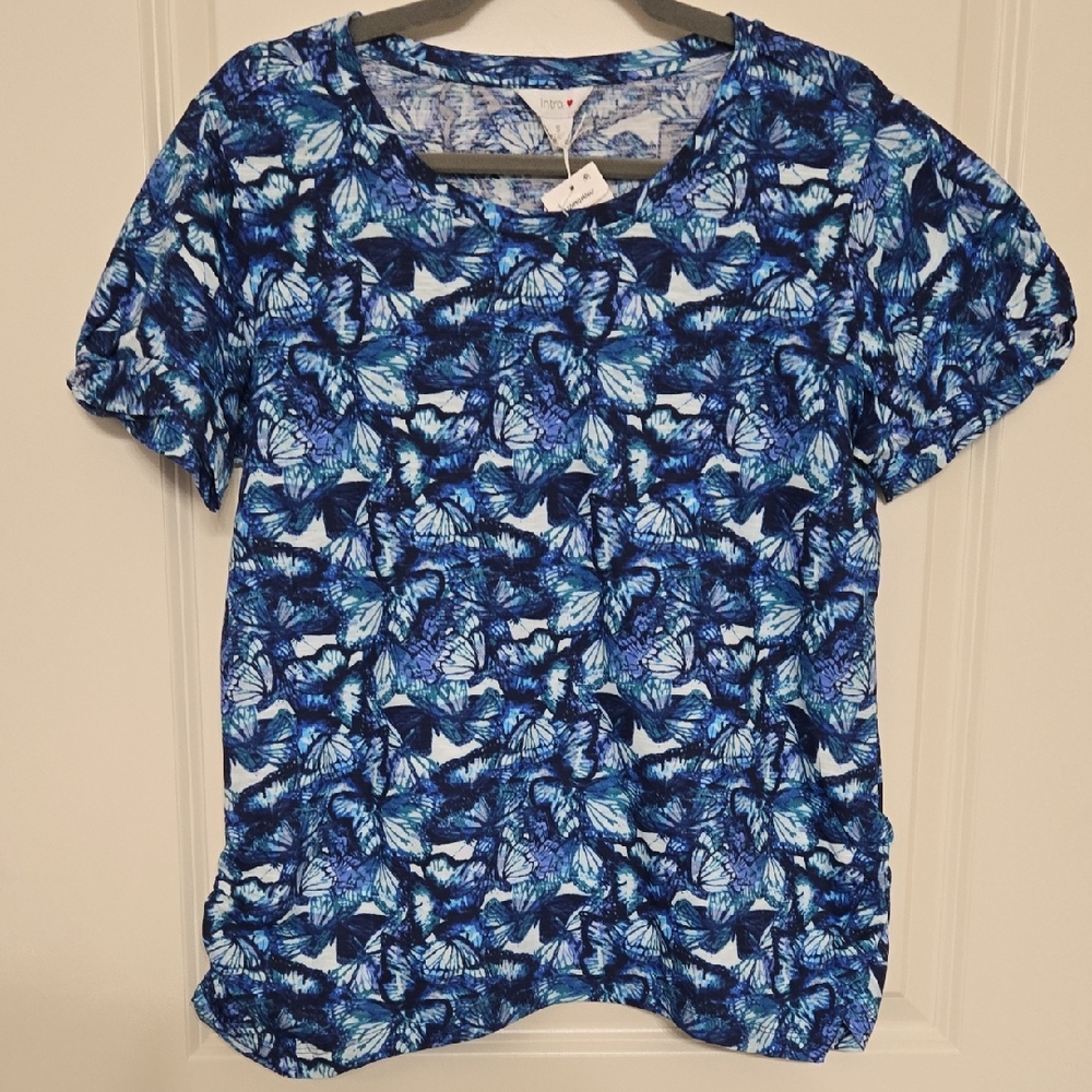 Blue Butterfly Print Women's Top
